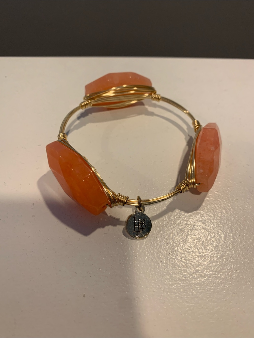 Gold Wire coral Stone Bangle Bracelet - Bourbon and bowties